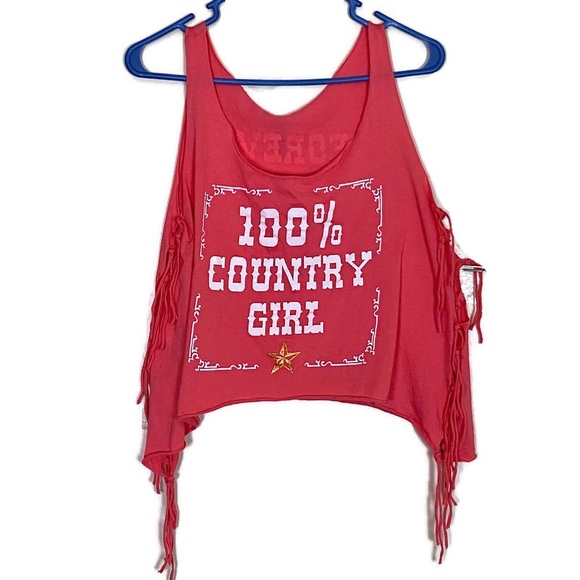 Electric Pink 100% Country Girl Distress Tank Top - Picture 1 of 5